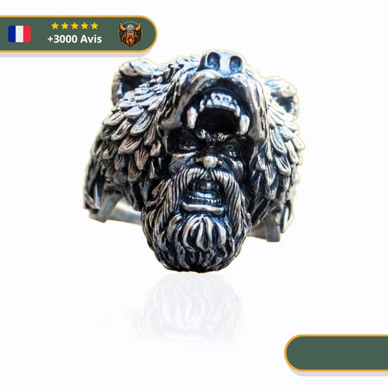 Chevalière Guerrier Ours| Argent Viking-Legends.com