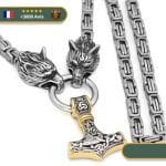 Collier Viking Têtes de Loups & Mjolnir