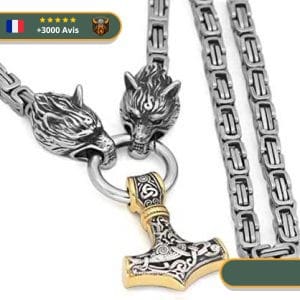 Collier Viking Têtes de Loups & Mjolnir