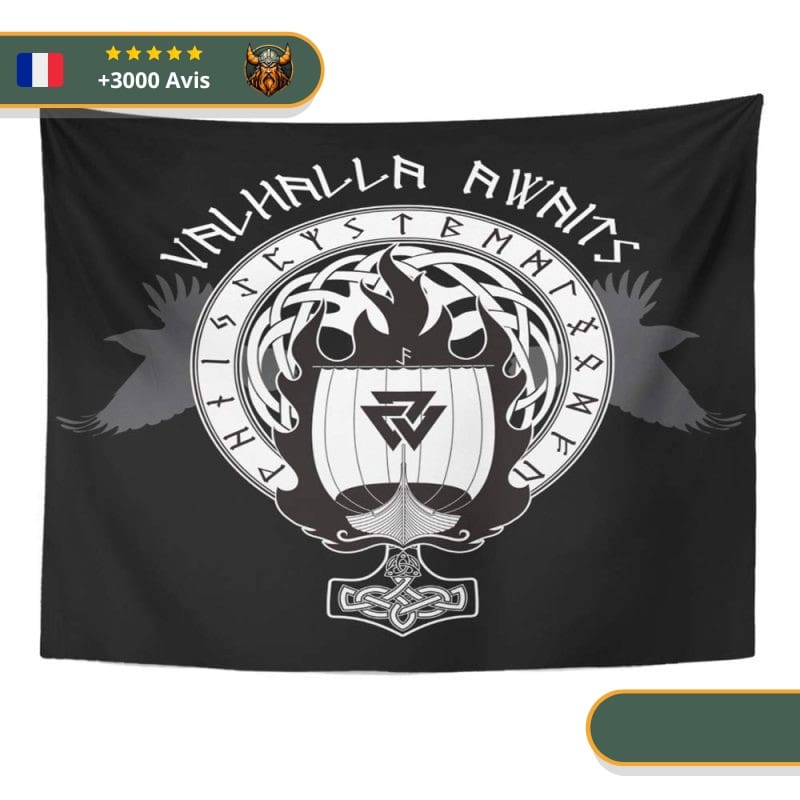 Drapeau Mythologie Valhalla | Noir et Blanc – Image 3