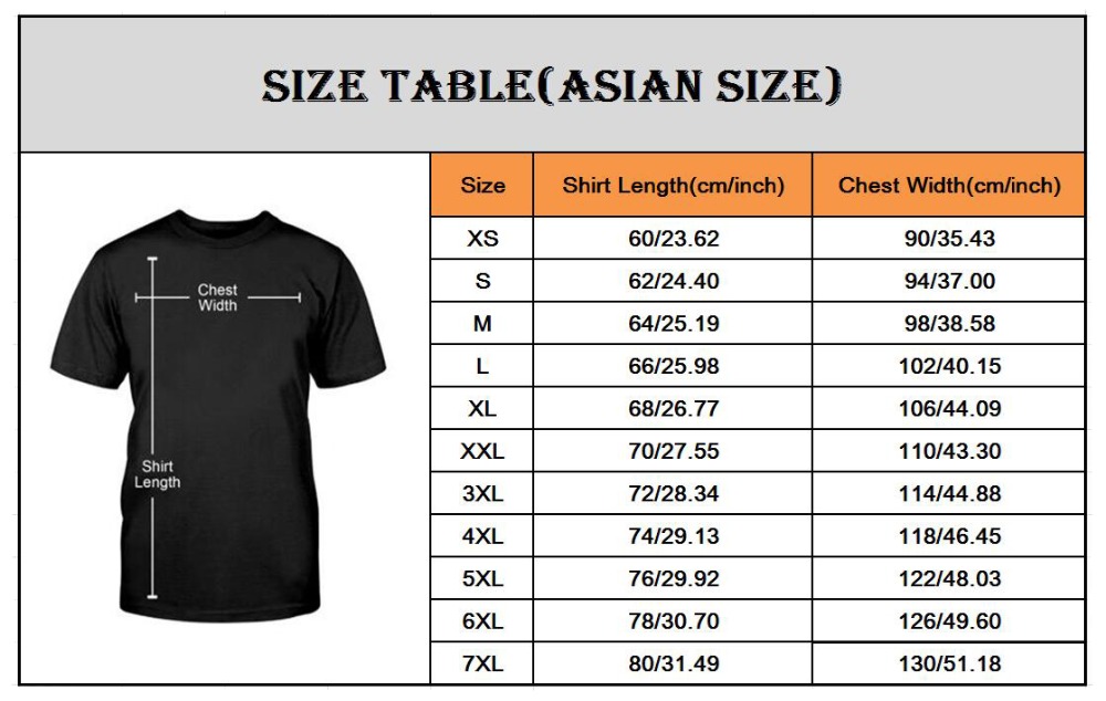 Table des tailles asiatiques - manches courtes