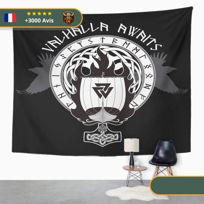 Drapeau Mythologie Valhalla | Noir et Blanc – Image 4