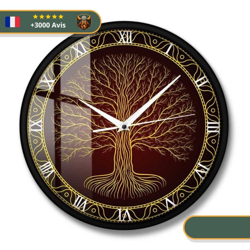 Horloge Viking Arbre Yggdrasil avec cadre