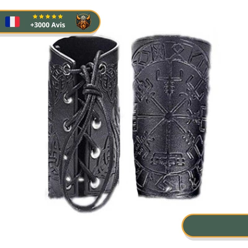 Manchette Viking en Cuir Vegvisir noir