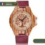 Montre Arbre De Vie Bois Cuir Rouge | Marron