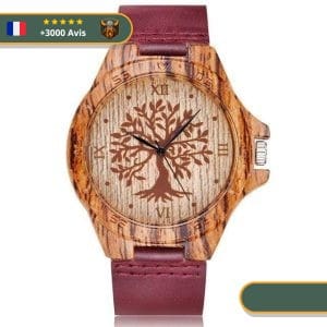 Montre Arbre De Vie Bois Cuir Rouge | Marron