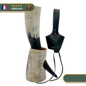Corne à Boire Viking Avec Socle Et Lanière