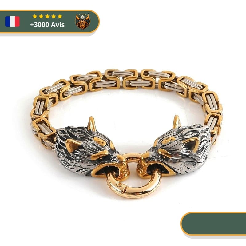 Bracelet Viking Loup Fenrir Or et Argent