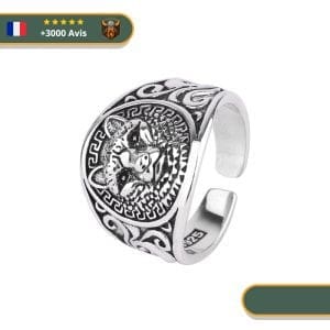 Bague Viking Loup Fenrir Et Gravures