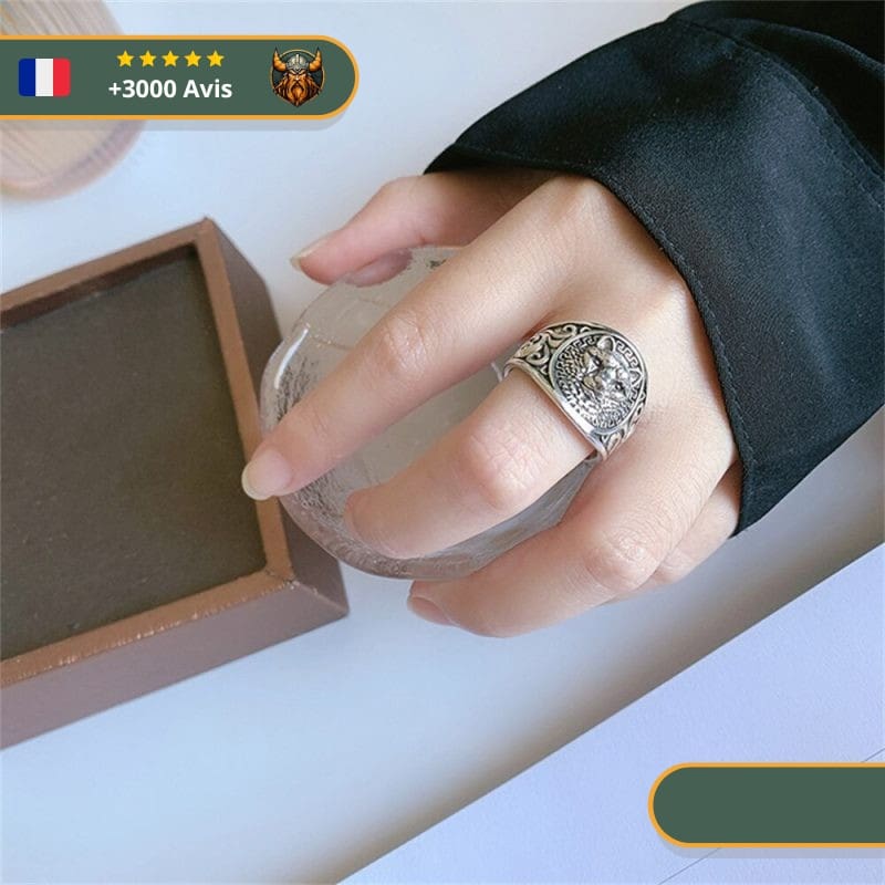 Bague Viking Loup Fenrir Et Gravures – Image 2