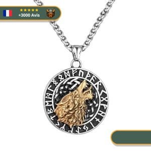 Collier Viking<br>Loup Hurlant Et Runes</br> Viking Shop