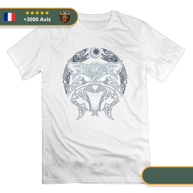 T-shirt viking loup fenrir blanc