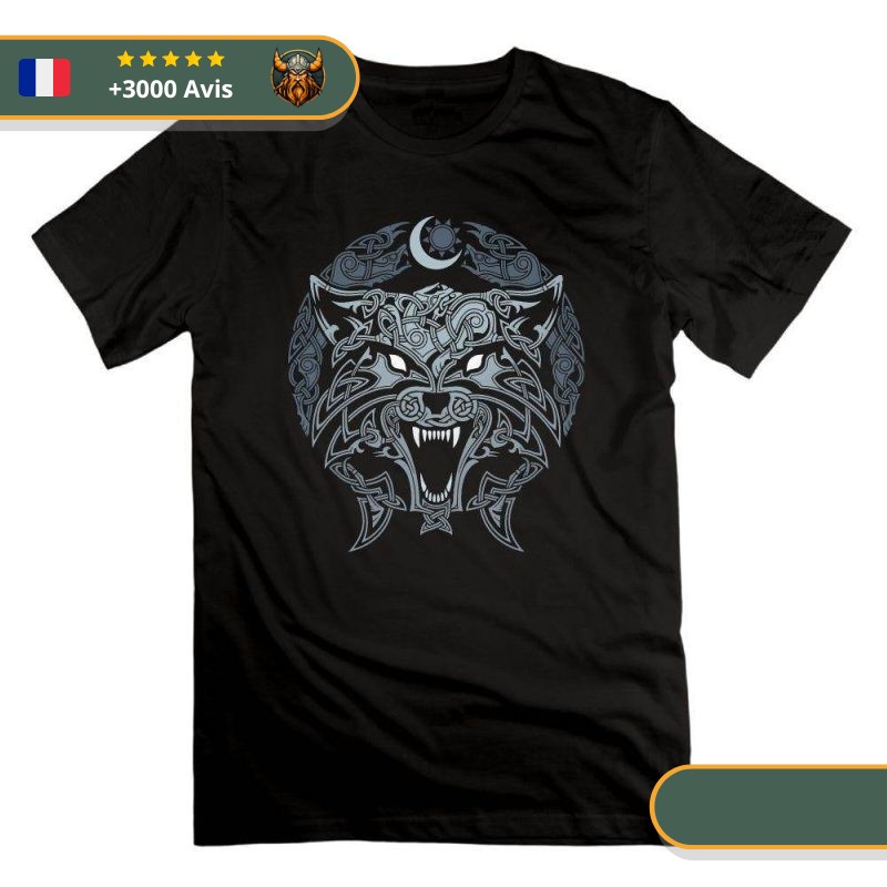 T-shirt viking loup fenrir noir