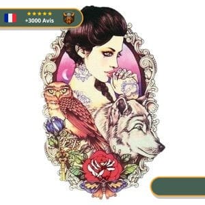 Tatouage Temporaire Viking<br> Freya Déesse Nordique Hibou et Loup