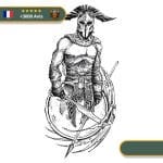Tatouage Temporaire Viking<br> Guerrier Armé Épée et Lance