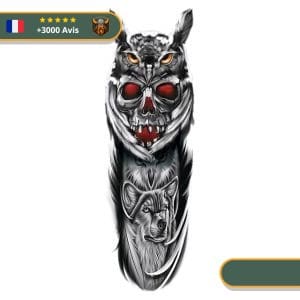 Tatouage Temporaire Viking<br> Hiboux Crâne et Loup Scandinaves