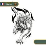 Tatouage Temporaire Viking<br> Loup Scandinave Fenrir en Flammes