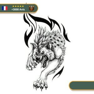 Tatouage Temporaire Viking<br> Loup Scandinave Fenrir en Flammes