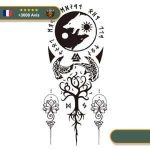 Tatouage Temporaire Viking<br> Runes Corbeaux Valknut et Yggdrasil