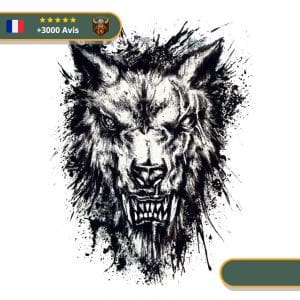 Tatouage Temporaire Viking<br> Tête du Loup Fenrir en Rage