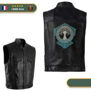 Veste Viking en cuir Yggdrasil