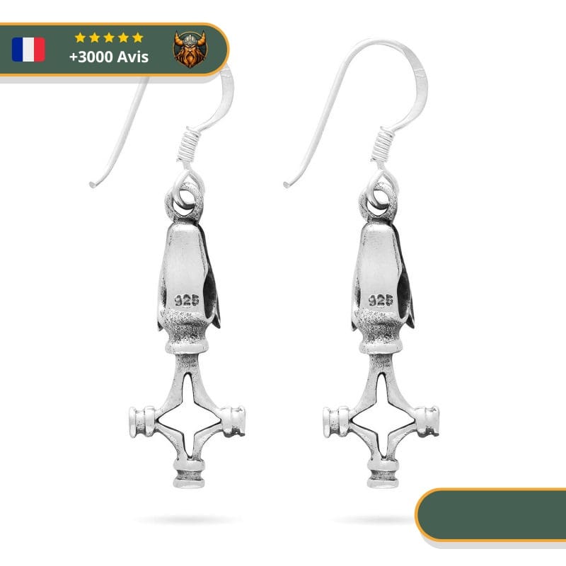 Boucles D'Oreilles Viking Tête De Loup Fenrir | Argent – Image 4