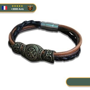 bracelet viking cuir vegvisir Or