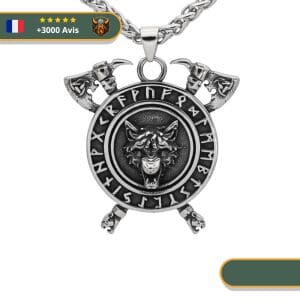 Collier Viking Loup Fenrir Et Runes