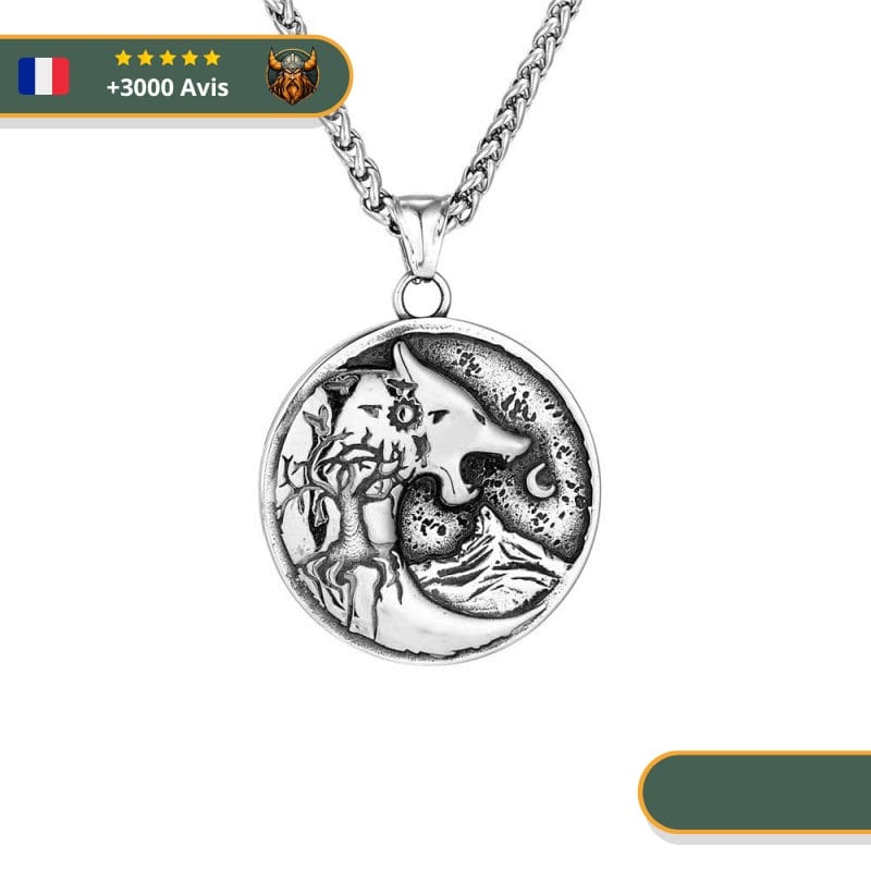 Collier Viking Loup Fenrir Et Lune – Image 2
