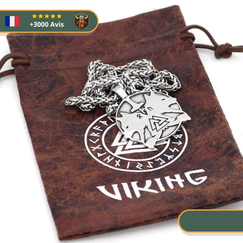 Collier Viking Loup Fenrir Et Valknut – Image 2