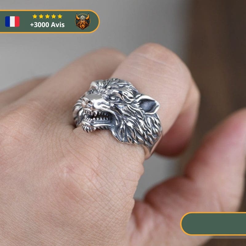 Bague Viking Tête De Loup Fenrir En Argent – Image 2
