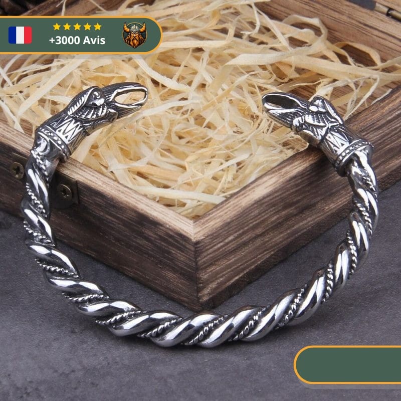 Bracelet Viking Hugin et Munin torsadé bec ouvert