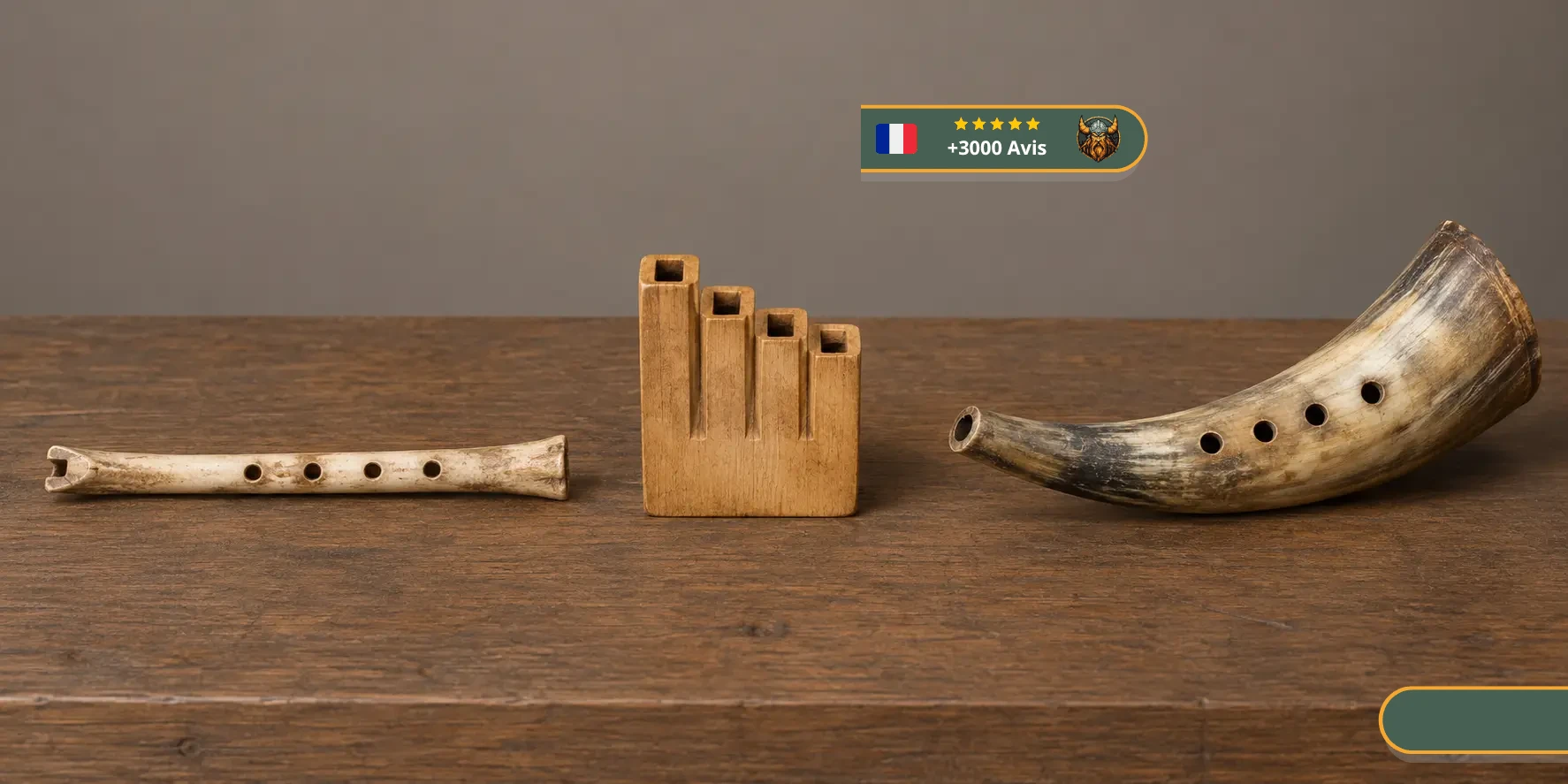 Flûte en os et corne animale encadrant une visualisation stylisée des conduits d’une syrinx en bois.