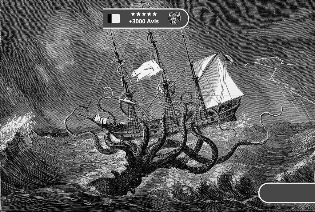 Kraken géant aux longs tentacules surgissant des flots pour attaquer un navire à voiles