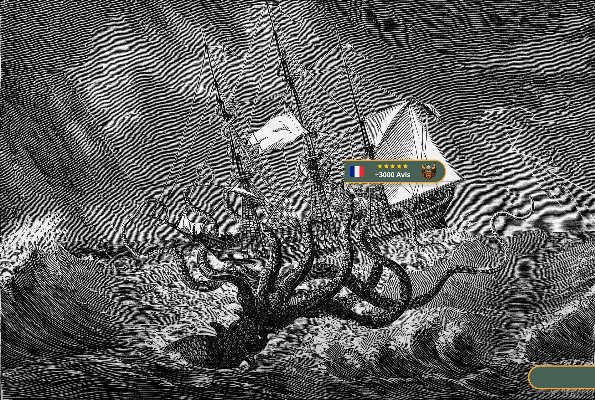 Kraken géant aux longs tentacules surgissant des flots pour attaquer un navire à voiles